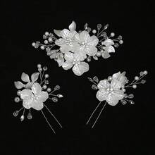 1/2/3件組 女款手工珍珠花朵髮夾 頭飾配件 新娘禮服飾品 婚禮季節 髮爪夾 - 3pcs髮夾加發簪 - 查看 11