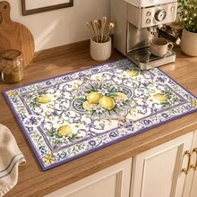 1pc Lemon Print Absorbent Drying Mat, Kitchen Decor Coffee Machine Mat, Laundry Room Accessory Handmade Coffee Pot Drip Tray, Kitchen Floor Mat, Table Mat, Kitchen Countertop Dish Drying Mat, Breakfast Mat, Heat-Resistant Drip Tray With Non-Slip Backing, Diatomaceous Earth Drip Tray, Stain-Hiding, Super Absorbent Kitchen Drip Tray, Easy-To-Clean Dish Rack Mat, Perfect For Kitchen, Dining Table, Coffee Shop, Bar, Holiday, Party, Home Decor, Holiday Gift - Multicolor - View 3