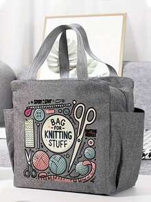 Large Capacity Woven Storage Bag - Zipper Design, Machine Washable Polyester Craft Bag, Suitable For Knitting, Crochet, Weaving - Perfect Gift For Knitting Enthusiasts, Patterned Tote Bag, Zipper Lunch Bag - Multicolor - View 5