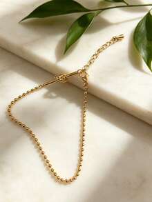 18K,Simple Stackable Beaded Charm Bracelet, Gold Tone With Extension Tail Daily Gift Jewelry - Knotted Bracelet - View 2