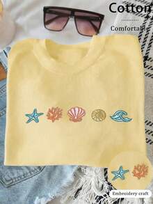 Women's Casual Printed T-Shirt, Short Sleeve And Round Neck, Local Urban Fashion Spring/Summer. Women's Blouses, Women's T-Shirts. 180g (S-XXXL) - 黃色 - 查看 1