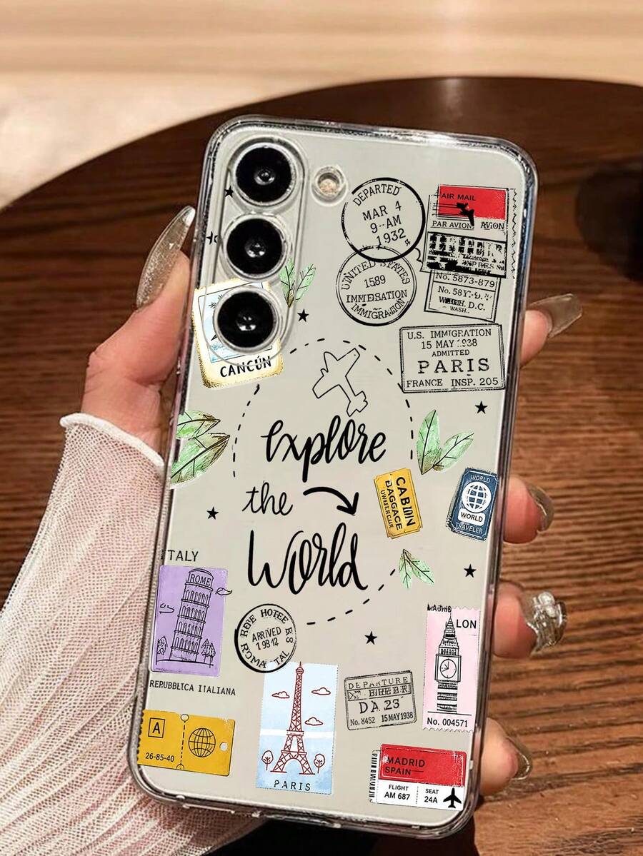 1個飛機旅行地圖印花高級柔軟手機殼，適用於華為榮耀、Galaxy A04e/12/A13/A14/A34/A50/A52/A53/A54/S21/S22/S23/S24/S25/S25Ultra/S25FE/S26/S26 PLUS/S26 ULTRA/S26 EDGE/ 6A/7A/8A/ 12T/13T/15T/15 TPRO，[國際版而非本地版] - 無色 - 查看 1