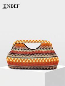 BAIZE Elegante Bolso de Mano Marrón - Bolsa de Cosméticos Grande, Cartera para Mujer, Nueva Colección Otoño/Invierno, Bolso Tejido de Ganchillo Duradero y Multifuncional, Elegante Cartera pa - Multicolor 2 - Ver 4