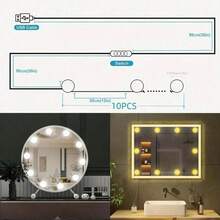 Led Vanity Lights For Mirror, With 10 Dimmable Bulbs, 3 Color Modes Can Be Adjusted Freely, USB, Stick-On Installation, Lady Beauty Makeup Light For Vanity For Makeup Vanity Table & Bathroom Mirror - Spherical - View 4