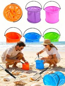 Summer Beach Fishing Set - Portable Foldable Fishing Bucket With Telescopic Net Bag, Multi-Functional Foldable Bucket, Beach Net, Extendable Net, Colorful Mini Fishing Net (Pool Cleaning Tool), Portable Foldable Outdoor Fishing Bucket, Durable And Portable, Suitable For Beach, Camping, Picnic, Fishing, Painting, Outdoor Beach And Garden Essentials, Easy To Carry And Store, Net Can Catch Butterflies, 5/4/3/1 Pieces - Multiple Styles - View 4