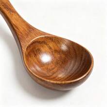 1pc Long Handle Solid Wood Soup Spoon With Hanging Hole, Deep Bowl Head, Household Soup And Porridge Ladle, Kitchen Natural Wood Tableware - View 5