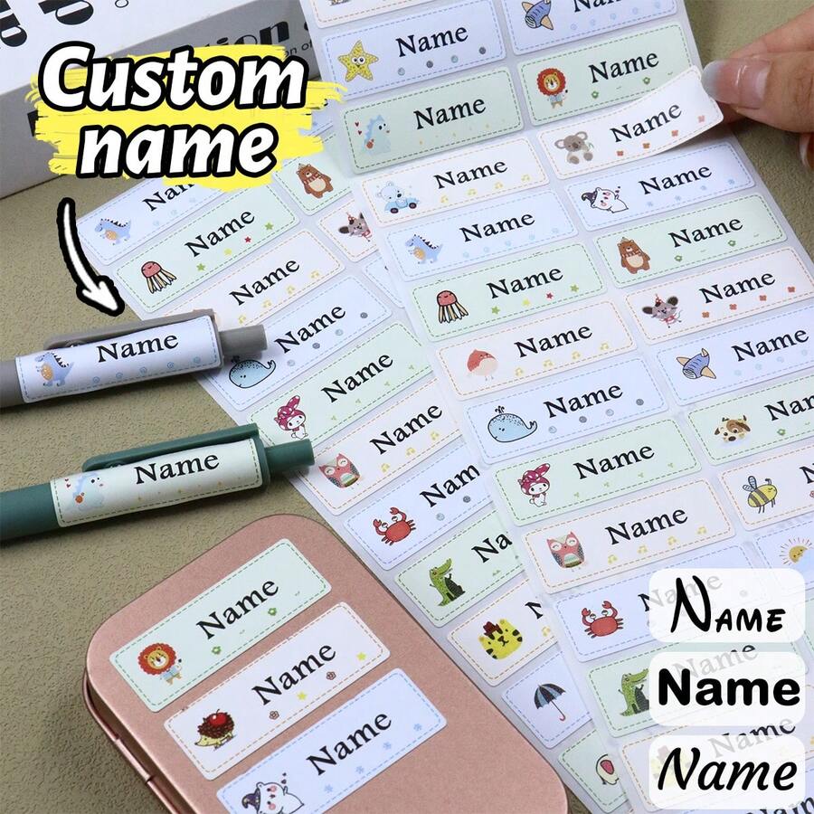 60-500 Buah Label Nama Kustom Tanpa Setrika, Label Nama Personalisasi untuk Label Pakaian, Stiker Nama Kustom untuk Label Botol Air, Stiker Label Nama - Gaya B - View 1