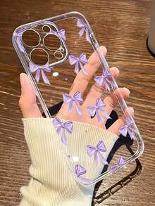 1個透明芋紫色蝴蝶結圖案手機殼 個性化 適用於 iPhone 16 Pro Max 17/16/15/14 Plus/13/12/11 保護殼 Air 適用於三星系列 - 彩色 - 查看 2