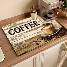 1 pieza Alfombrilla absorbente con patrón de café, alfombrilla decorativa para cafetera de cocina, bandeja de goteo hecha a mano para cafetera, alfombrilla de suelo de cocina, alfombrilla de mesa, alfombrilla de secado de platos para encimera de cocina, alfombrilla de desayuno, bandeja de goteo resistente al calor con respaldo antideslizante, bandeja de goteo de tierra de diatomeas, oculta manchas, bandeja de goteo de cocina súper absorbente, alfombrilla de escurridor de platos fácil de limpiar, perfecta para cocina, mesa de comedor, cafetería, bar, vacaciones, fiesta, decoración del hogar, regalo de vacaciones - Multicolor - View 2
