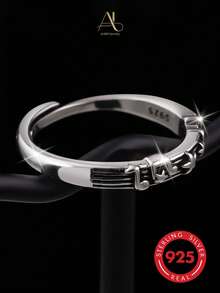 Anello regolabile in stile punk hip-hop in argento 925 con resina nera cava per donne - argento antico - Visualizzare 5