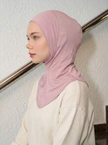 1PC Women's Fashion Solid Color Chin-Wrap Elastic Chin-Wrap Base Beanie Head Scarf - 063-powder Skin - View 4
