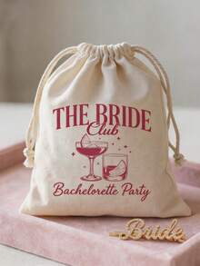 12入「Bridesmaid Club」抽繩禮品袋，適合單身女派對，創意婚禮單身女派對禮品袋，可重複使用婚禮主題收納袋，亦適用於單身女派對伴手禮、宿醉舒緩用品與節日禮物 - 多色 - 查看 7