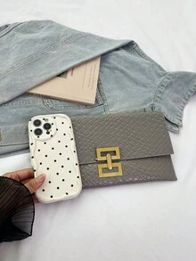 New Niche Design Fashion Crocodile Embossed Envelope Clutch Bag Vintage Women's Purse - Light Grey - View 9
