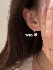 BALMORA 1 Pair Minimalist S925 Sterling Silver Transparent Sparkling Zirconia Pendant Hoop Earrings, Suitable For Women's Daily Commute And Party Wear - Silver - View 4