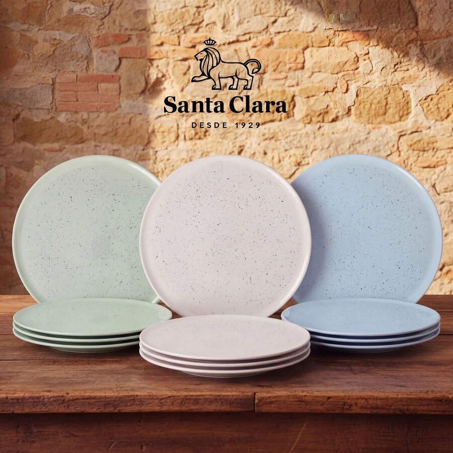 Santa Clara | Venetto Assorted Set Of 6 Pizza Plates 30cm, Round Stoneware Ceramic Flat Plates With Speckled Finish, Tableware For Table And Kitchen, Microwave And Dishwasher Reliable - Pizza Plates Ø30cm - View 1