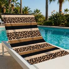 1pc Leopard Print Striped Beach Towel, Suitable For Summer Travel, Outdoor Camping, Beach, Swimming, Beach Vacation - Multicolor - View 3
