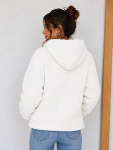 Women's Jacket With Zipper And Hood, Faux Fur Coat - White - View 3