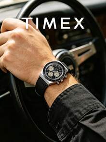 Timex Men's Vintage Quartz Wrist Watch Tachymeter Dial Leather Strap Fashion Casual Timepiece Ideal for Daily Wear Party Birthday Anniversary Gift for Men - 黑色 - 查看 2