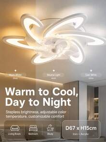 Flush Mount Ceiling Fan With LED Light, 3 Color Dimmable Low Profile Fan Ceiling Lamp, Quiet Adjustable Speed Non-Glaring Light For Bedroom, Living Room, Study - one-size - View 1