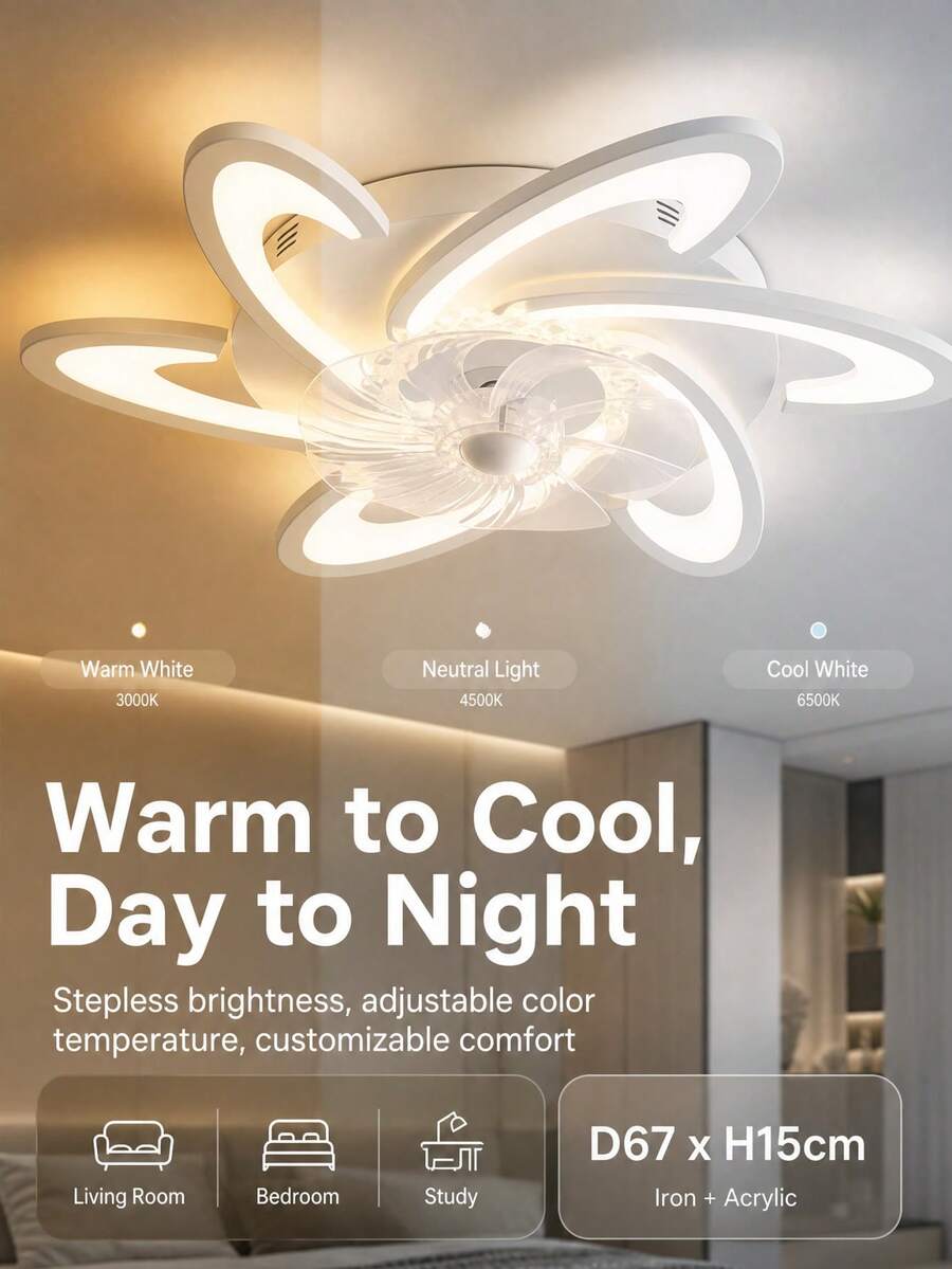 Flush Mount Ceiling Fan With LED Light, 3 Color Dimmable Low Profile Fan Ceiling Lamp, Quiet Adjustable Speed Non-Glaring Light For Bedroom, Living Room, Study - one-size - View 1