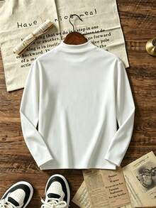 Girls' Solid Color Fitted Long Sleeve Mock Neck T-Shirt, Elastic Soft Basic Layering Top For Daily Wear, Suitable For Teenage Girls - White - View 4