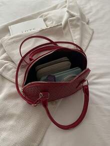 Fashion Solid Color Embossed Handbag - Red - View 7
