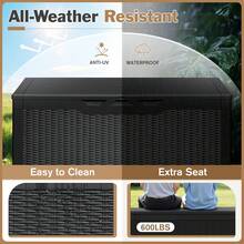 100 Gallon Waterproof Large Resin Deck Box Indoor Outdoor Lockable Storage Container For Patio Furniture Cushions Garden Tools (100 Gallon, Black) - Black - View 5