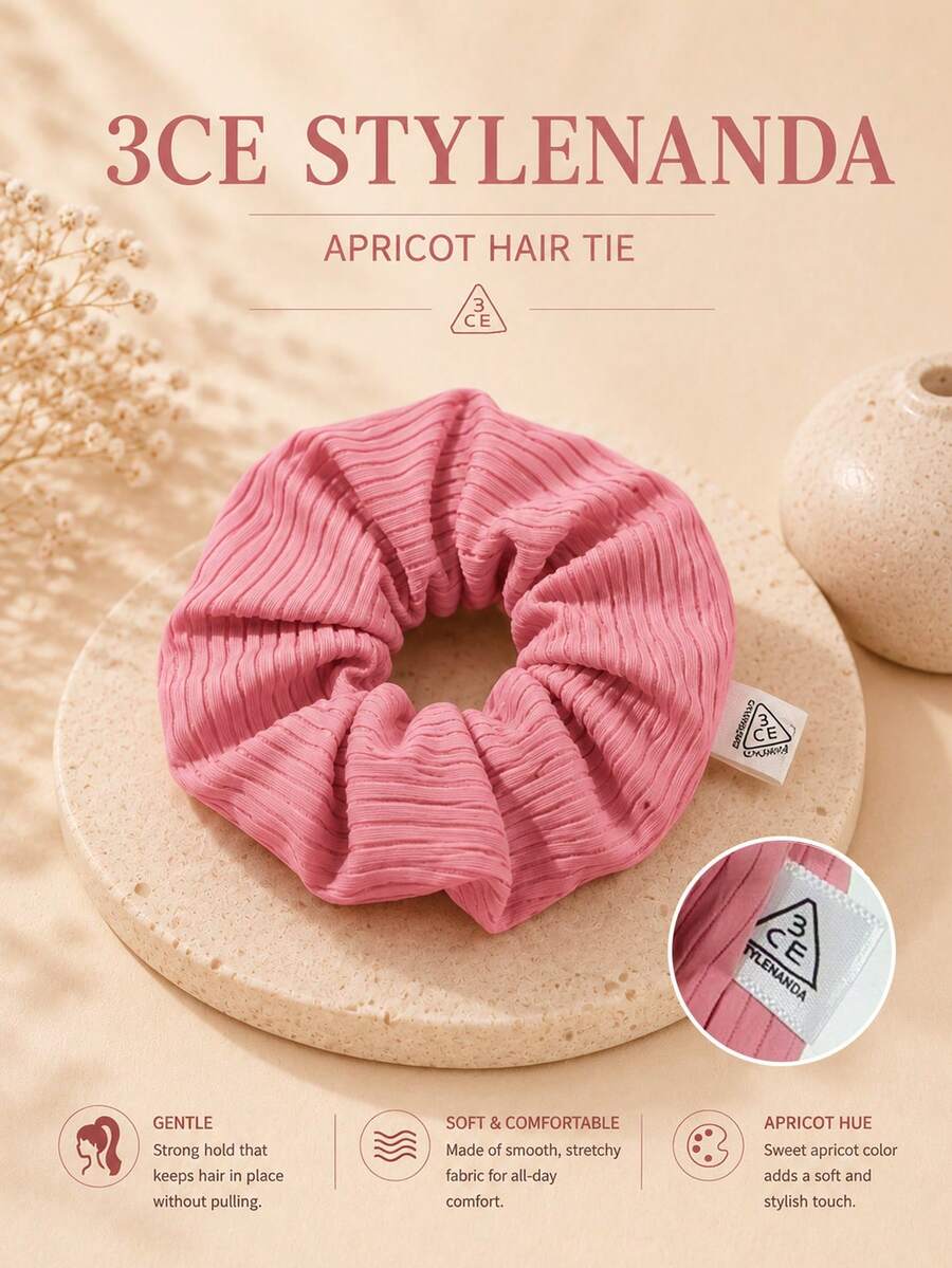 3CE Apricot Hair Scrunchie, Soft And Breathable, No Scalp Tightness, Voluminous Crown Look, Suitable For Daily High Ponytail And Bun Hairstyles