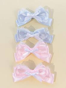 4pcs/Set Women's Soft Style Double Layer Lace Bow Hair Clips, Commute & Outing Lolita Half-Up Hair Accessories,Clips For Hair - Multicolor - View 2