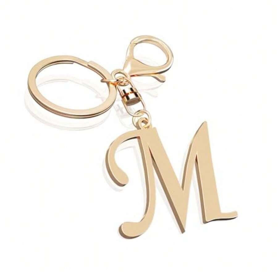 Cute Stainless Steel Keychain With Gold Initial Letter For Women And Girls, Charms For Key Purse, Backpack, Personalized Gift - Dorado-m - View 1