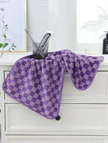1pc 34cm*74cm/Bath Towel 70cm*140cm/2pcs (34cm*74cm+70cm*140cm) Coral Fleece Checkerboard Pattern Thickened Super Absorbent Non-Shedding Soft Skin-Friendly Hanging Outdoor Fitness Home Face Body Bath Wrap Ideal Bathroom Towel - Purple - View 11