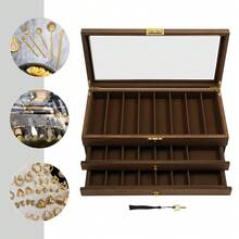 HOHOBLA 3-Layer Pocket Knife Display Case, 22 Slot Lockable Knife Storage Box With Clear Glass Lid, Wooden Collector Organizer Storage Box For Folding Knives - Walnut Color - 3-layer - View 2