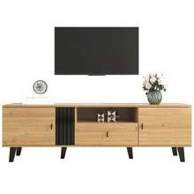 Elegance And Style: 170cm TV Stand In Wood And Black, Low TV Stand With Drawers, Multiple Storage Functions, Unique Appearance. - 自然色 - 查看 1
