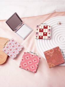 1PC Millennium Y2K Style Patchwork Series Portable Vanity Mirror, Foldable Lightweight Ultra-Thin Convenient Hand Mirror, Durable PU Leather, Suitable For Multiple Scenes And All People, Foldable Square Small Mirror For Carrying - Multicolor - View 2