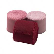 3 Gulungan, 3 Warna, Pita Chiffon Tepi Buatan Tangan Berkualitas Tinggi, Cocok untuk Undangan Pernikahan, Hari Ibu, Buket Pengantin, Kemasan Hadiah, Kerajinan DIY - Merah muda, merah anggur, merah muda kulit - View 6