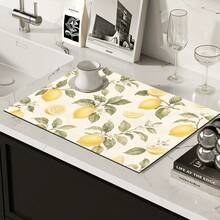 1pc Lemon Print Diatomaceous Earth Kitchen Mat, Non-Slip Heat-Resistant Absorbent Mat, Suitable For Kitchen Countertop, Coffee Machine, Tableware, Home Cafe Bar Party Decoration Placemat Gift - Multicolor - View 8