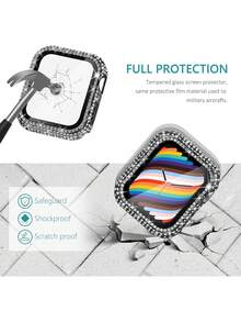Compatible With Apple Watch Accessories, Built-In Tempered Glass Screen Protector, Sparkling Rhinestone Full Coverage Protective Case, Compatible With Apple Watch 40/41/42/44/45/46mm, Compatible With Apple Watch SE/11/10/9/8/7/6/5/4 Series, Black - Black (no Watch) - View 4