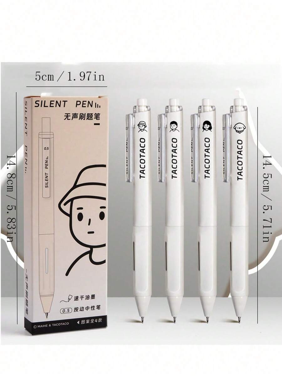 1 Box 4pcs Quiet Click Gel Pens, Quick-Drying Smooth Writing Pens For Exam Practice, INS Style White Click Neutral Pens, Black/Blue Ink, 4pcs/Pack, Random Color - Multicolor - View 1