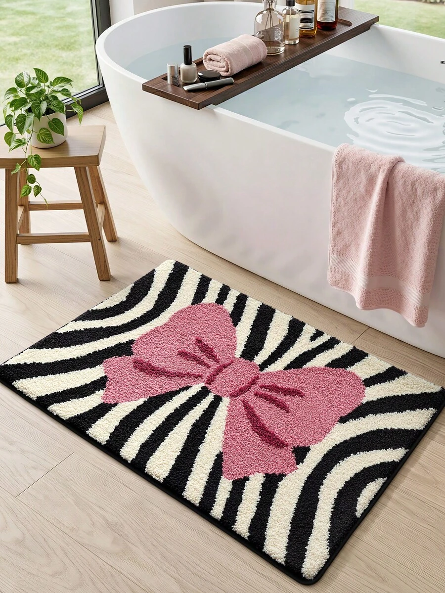 1 buah Keset Kamar Mandi Mewah, Lembut dan Nyaman di Kaki, Desain Pita Merah Muda yang Manis, Bagian Bawah Anti Selip TPR, Cocok untuk Kamar Mandi, Lorong, Kamar Tidur, Ruang Tamu, dan Samping Tempat Tidur, Dapat Dicuci dengan Mesin dan Mudah Dibersihkan, Karpet Dekoratif untuk Dekorasi Rumah