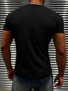 Men's Solid Color Button Half-Placket Casual Versatile T-Shirt - Black - View 2