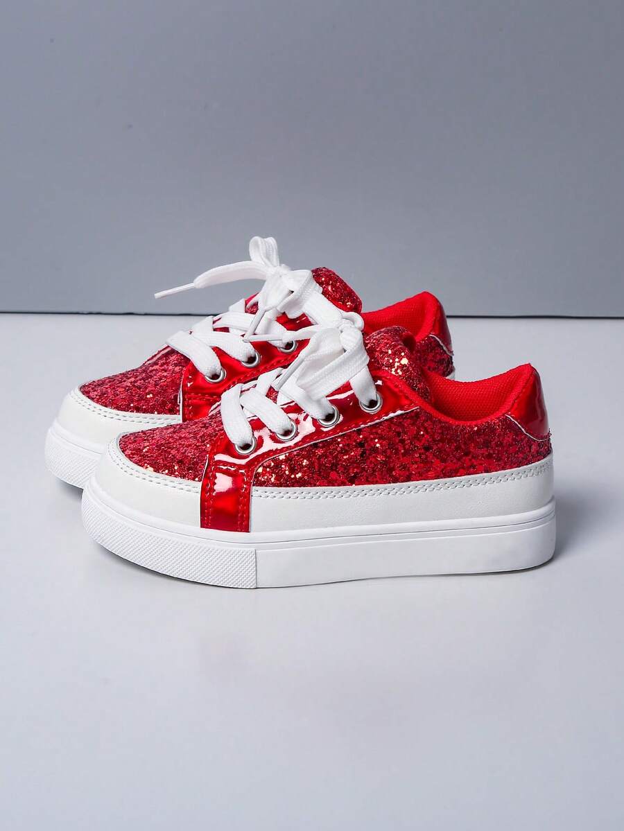 Girls' Spring/Autumn Fashion Glittery Skate Shoes, Casual Sneakers, Baby Little Skate Shoes - Red - View 1
