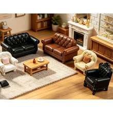 Artificial Single/Double Black Mini Sofa With Cushion, Resin Dollhouse Scene Decor, Desktop Model House Ornament, Photography Prop, Christmas Halloween Holiday Gift - Multicolor - View 1