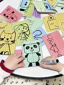 10pcs Reusable Cartoon Grid Symmetrical Drawing Cards, Pen Control Art Training Set, Portable Educational Activity Supplies - Multicolor - View 6