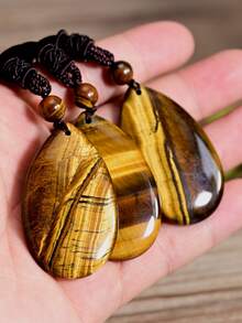 Vintage Natural AAA Tiger's Eye Water Droplet Pendent Necklace Unisex Bohemian Spring/Summer Beach Style Festive Gifts Everyday Wear - Multicolor - View 5