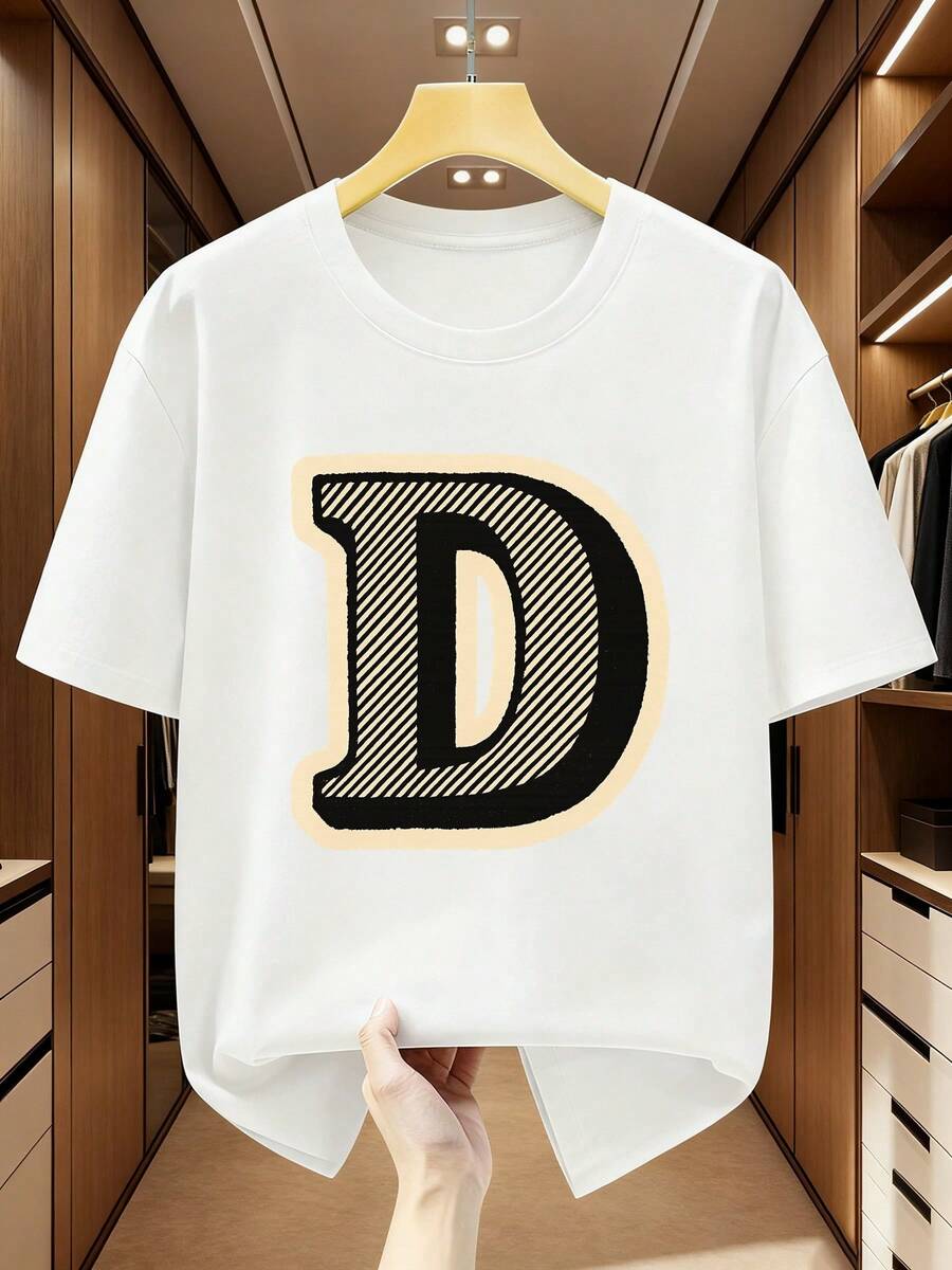 Breathable, Short Sleeve, Crew Neck, Basic Casual Style With Subtle Print On Chest (No) - Summer, Spring And Autumn Casual Clothing For Teens - Machine Washable, PLUS SIZE - 白色 - 查看 1