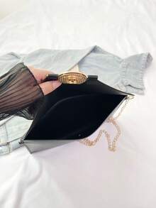 Nuevo bolso de mano para mujer con diseño de nicho de moda, unicolor, estilo sobre retro - Negro - Ver 5