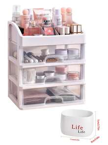 1PC Drawer-Style Transparent Desktop Storage Box, Multi-Layer PP Material Dust-Proof Organizer Rack For Cosmetics, Sundries, Nail Art Tools, Lipstick And Makeup Storage - White - View 3