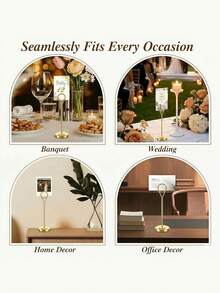 1/2/4pcs 15cm Gold Wire Table Number Place Card Holders, Elegant Photo Menu Name Card Stand, Wedding Essentials Decor For Wedding Reception,Banquet,Restaurant Dinner,Birthday Party,Office Desk & Home Table Centerpiece Decor. - Gold - View 8