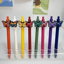 5/10pcs Creative Minimalist Colorful Butterfly Shaped Retractable Ballpoint Pens, Campus Design Butterfly Series Clickable Neutral Pens, Random Colors - Sets - View 2