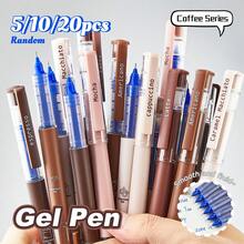 5/1 (Randomly Selected). Coffee Theme Quick-Dry Liquid Ink Gel Pen. 0.5mm Tip. Blue Ink. This Coffee Theme Pen Writes Smoothly Without Smudging, Perfect For Note-Taking And Drawing. School And Office Supplies. - Coffee - View 1